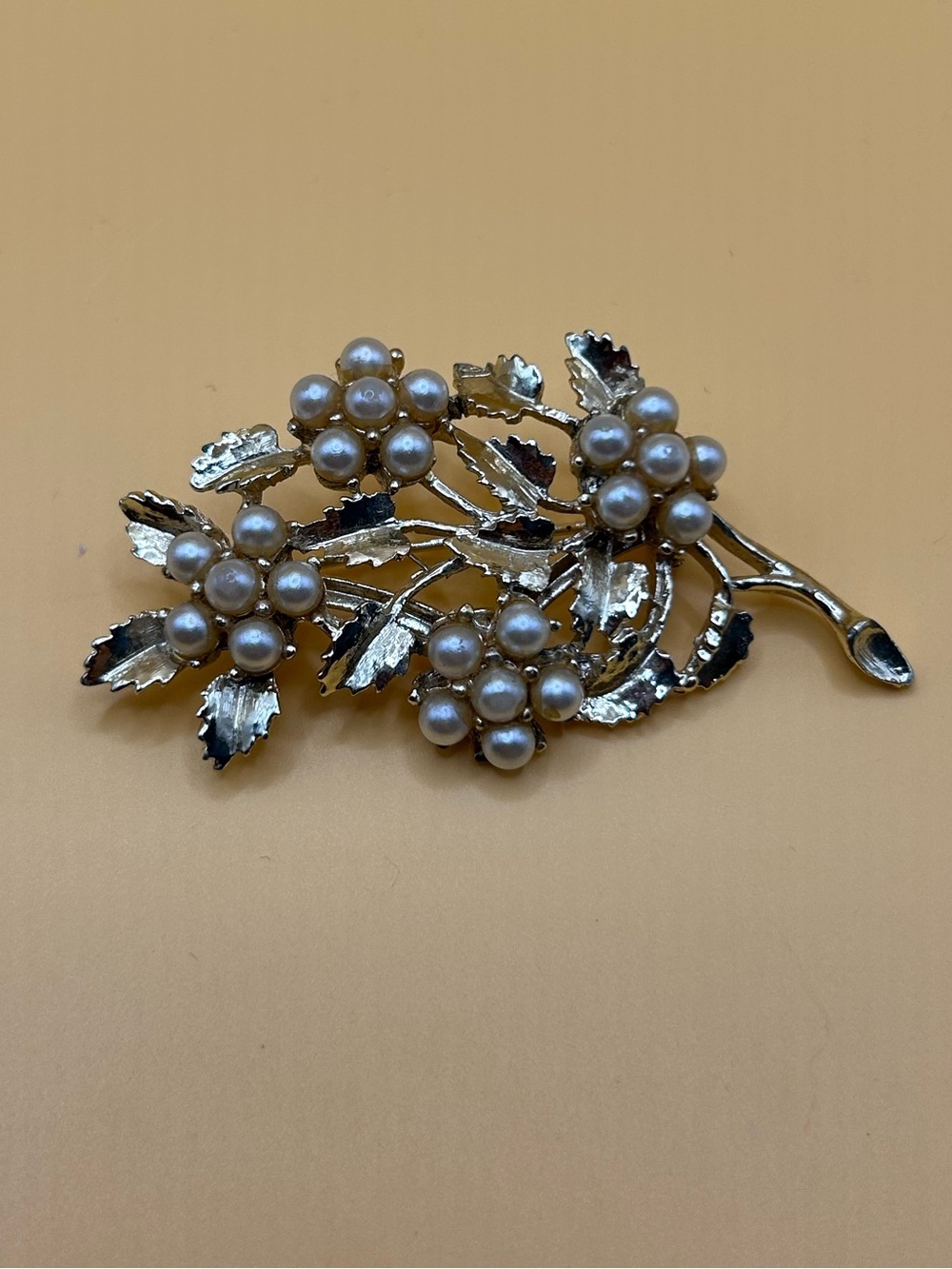 Gold-Tone Faux Pearl Floral Brooch - Women Jewelry